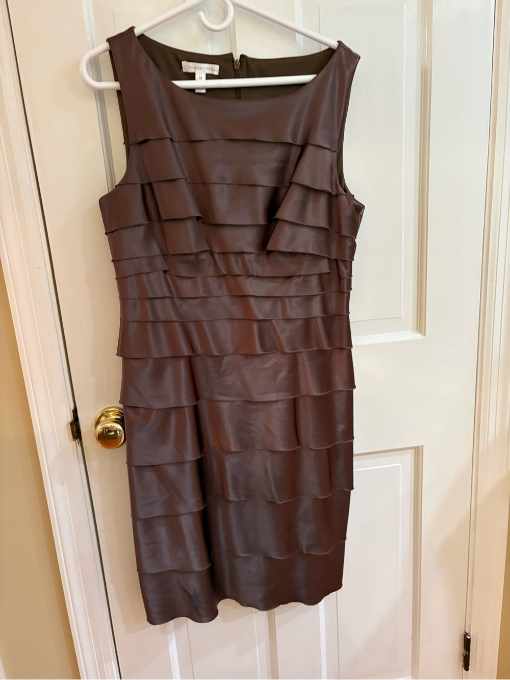 London Times Brown Sleeveless Tiered Ruffle Midi Dress
